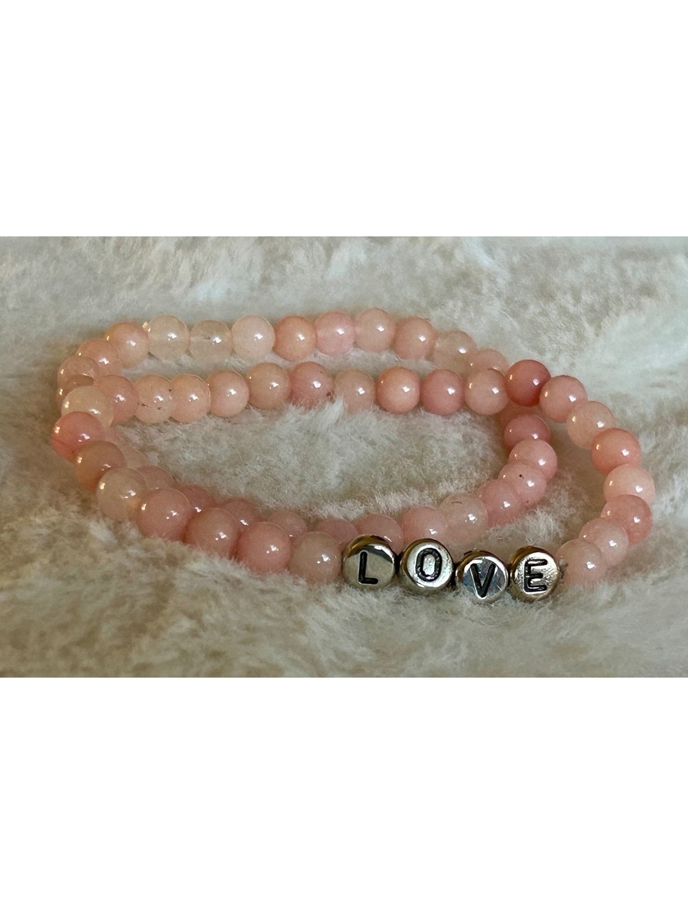 Handmade Pink Beaded LOVE Bracelet Set